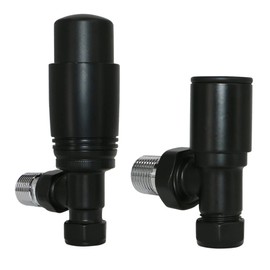 NRG Angled TRV Thermostatic Designer Radiator Valve Black Central Heating Taps with Free Manual Angled Valve