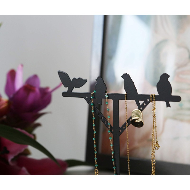 Kikkerland Bird Jewellery Stand, Metal, Black, 13.3 x 10.2 x