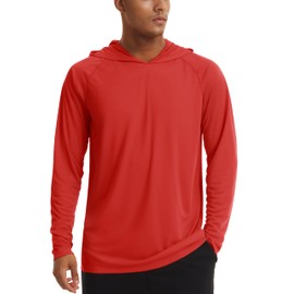 TACVASEN Men's Sun Shirts Hoodie UPF 50+ Rash Guard SPF UV Hooded Long Sleeve Dry Fit Fishing Hiking Lightweight Tomato Red