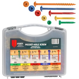 ARMOR TOOL Pocket Hole Screw Set - Fine Thread Screws 800 Piece with Color Coat & Square Drive - AP-F-800