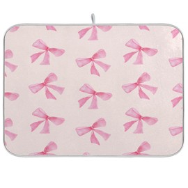 xigua Pink Bow Dish Drying Mat for Kitchen Counter, Super Absorbent Non Slip Dish Drainer Rack Pad for Countertops, 16 x 18 Inch