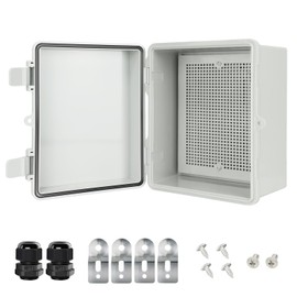 HoHaing Junction Box IP65 Waterproof Electrical Box Outdoor ABS Plastic Project Box Hinged Shell Universal Enclosure Box with Mounting Plate, Wall Brackets, Cable Glands 8.7"x 6.7" x 4.3"
