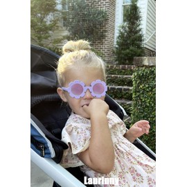 Laurinny Flexiable Bendable Polarized Flower Baby Sunglasses with Straps for Newborn Infant Girls Boys Age 0-24 Months, Purple/Purple, 109mm