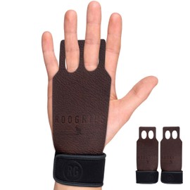 RooGrips 2 Finger Premium Leather Hand Grips for Gymnastic Bars, Cross Fit, Gym & Home Workouts, Pull Up Bars & Weightlifting - The Most Durable Palm Guard from Rips and Blisters. Size Small.