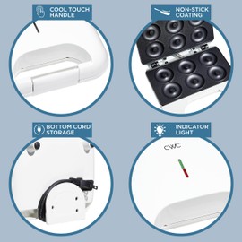 COOK WITH COLOR Mini Donut Maker: Craft Colorful Treats with 750W, Non-Stick Plates, Easy-to-Clean, Cool-Touch Handle, Skid Resistant Feet; Makes 6 Doughnuts for Kid-Friendly Delights, Cream