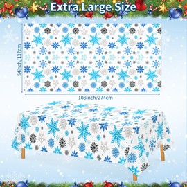 Lemicin 3 PCS Christmas Snowflake Tablecloth, Disposable Plastic Tablecloth Winter Christmas Rectangular Tablecloth Blue and White Winter Theme Waterproof Tablecloth for Birthday Party (54 x 108Inch)
