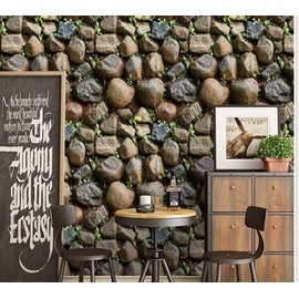 Yancorp 10ft Self-Adhesive Wallpaper Brown Stone Brick Wallpaper Fireplace Kitchen Backsplash Peel and Stick Wallpaper Stick on Wallcovering