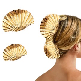 Shell Claw Clip, 2 Pcs Metal Seashell Hair Clip Hair Accessories for Women and Girls, Hairse Claw Suitable for Most Hairstyles, Such as Thick and Long Hairs, Straight and Curly Hairs (Gold)