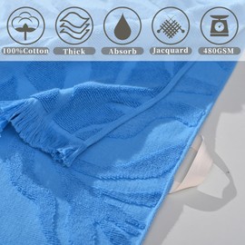 VOOVA & MOVAS Jacquard Bath Towel Set - 2 Pack, Extra-Large 27.5 x 55 Inch, 100% Cotton Luxury Towels, Ultra-Absorbent & Quick-Drying with Elegant Tassel Trim - Blue