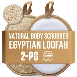 2 almohadillas exfoliantes de lufa para el cuerpo, esponja de baño, toalla exfoliante egipcia natural para baño y ducha y esponja natural para cara, espalda y cuerpo, respetuosa con el medio ambiente y biodegradable.