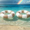 Whaline 4Pcs Inflatable Swimming Float Toy Striped Swim Ring Fun