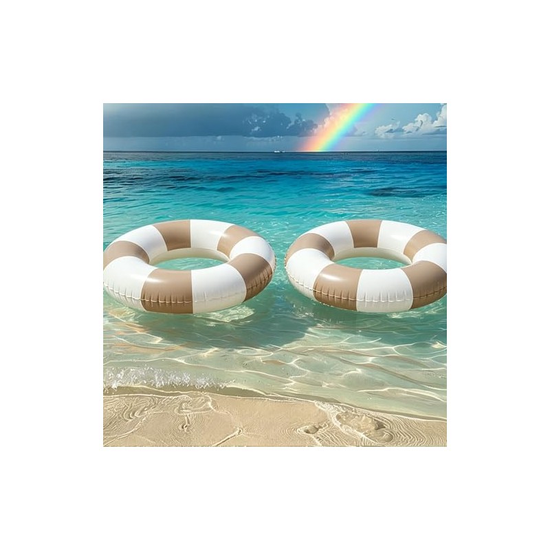 Whaline 4Pcs Inflatable Swimming Float Toy Striped Swim Ring Fun