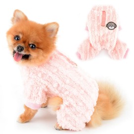 PAIDEFUL - Pijama de forro polar para perros pequeños, con diseño de sherpa de jacquard de cuatro patas, suéter de dibujos animados, suave y cálida, a prueba de viento, para gatos, anillo en D, rosa,