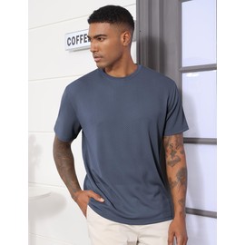 QOSOQ Men's T-Shirts Casual Knit Short Sleeve Crewneck Shirts Crewneck Shirts Knitted Pullover Tees Navy Blue