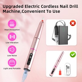 GUPAY Electric Nail Files, Cordless Rechargeable Nail Drill Machine for Natural Acrylic Gel Nails, Professional Portable Efile Manicure Pedicure Kit for Girl Women Mum Home Use Beginners