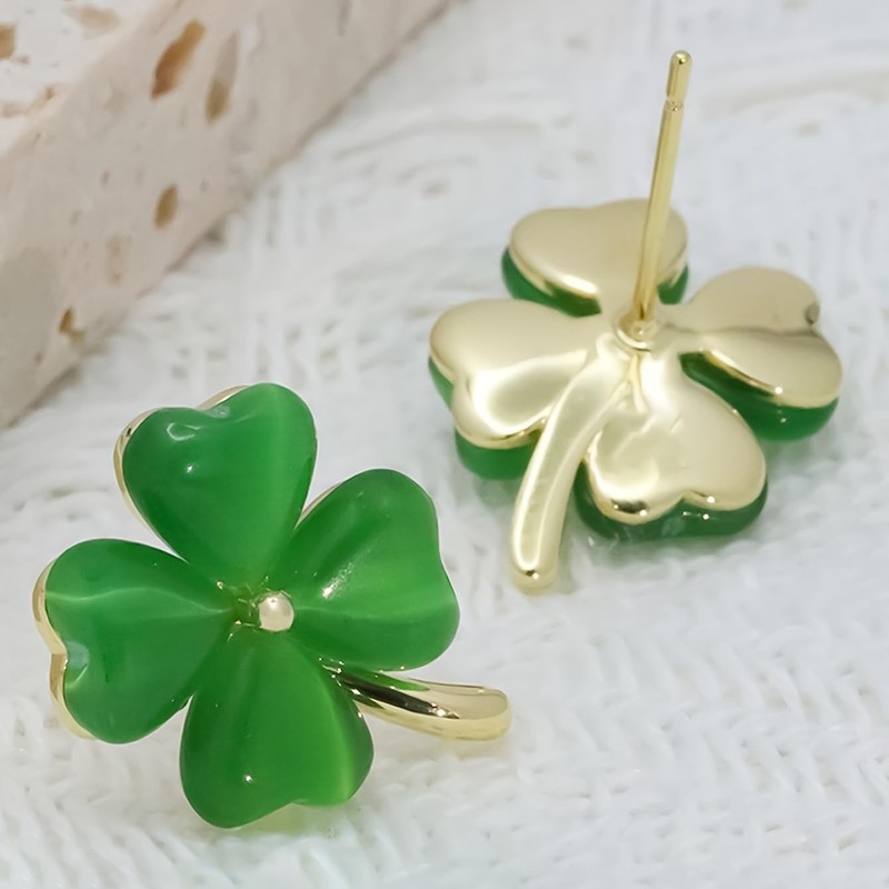 St Patricks Day Earrings for Women, Trendy Statement Four Leaf