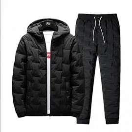 High-Frequency Quilted Hooded Padded Outdoor Jacket & Pants Set - Windproof, Thermal, Big Sizes for Extreme Cold High-Frequency Thermal Jacket + Windproof Pants Set - 3XL