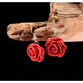 Red Rose Flower Earrings Ring Vintage Enamel Painting Dangle Earrings for Women Jewelry-Earrings