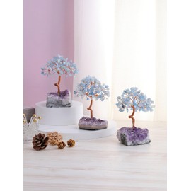 CrystalTears Aquamarine Crystal Tree Healing Crystal Gemstone Tree Life Copper Wire Wrapped Stone Tree Feng Shui Crystal Money Tree for Decor Positive Energy Crystal Gifts for Women Men Christmas