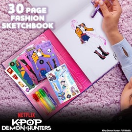 Kpop Demon Hunters™ - Juego de bocetos de moda, incluye libro para colorear, bolígrafos de gel, calcomanías Kpop Demon Hunters, plantillas y más, jugu