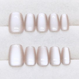 COLORBIRD Short Nail Tips, 24 Pieces, Magnet Nails, Beige, Nail, Press-On Nails, Tips, Short, Cute, Square Off, Round (MY098)