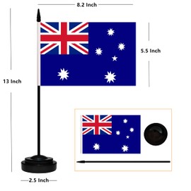 12 Pack Australia Desk Flags Set, Australian Small Mini Table Office Flags with 12" Solid Black Pole, 8.2 x 5.5 Inches, Home and Office Decoration, Festival Celebrations