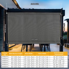 SUNOFF Outdoor Roller Shades，Cordless Patio Roller Up Blinds with Shade Cloth for Porch Gazebo Pergola Balcony Backyard，2 Poles & 1 Fabric，Grey，72" Wx72 H