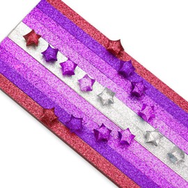 Bagentry 520 Sheets Glitter Origami Star Paper, 5 Colors Purple Gradient Single Sided Strips, Colourful Decoration Lucky Star Folding Paper for Art Crafts Gift DIY School Supplies