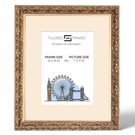 Tailored Frames Vienna Gold 10" x 8" Frame for 7" x 5" Picture | Rustic Style Vintage Single Picture Frame | Table Top & Wall Hanging Type | Photo Frame with Antique White Mount