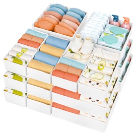 DIMJ Drawer Organizer Clothes 18 Pack - Foldable Baby Organizers and Storage & Dresser Organizer for Bedroom, Closet - Nursery Organization Dresser Dividers for underwear, Sock,Bra, Belt, Tie, White