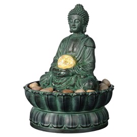 Indoor Tabletop Fountain Buddha Exquisite Sitting Meditation Statue, Desk-Top Water Fountain Decorative Zen Fountain w/Glass Rolling Ball/LED/Stone for Office/Home/feng Shui Decor 9.4"