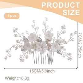 WUSJCOF Haarschmuck Hochzeit Haarkamm Silber Braut Haarschmuck Perlen Blumen Haarschmuck Kommunion Mädchen Kopfschmuck für Frauen