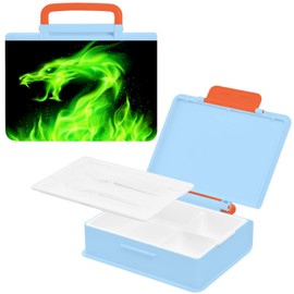 Kcldeci Bento Box Adult Lunch Box Eco-Friendly Green Fire Head Of Dragon 1000 ML Bento Lunch Boxes Meal Prep Food Storage Containers for Adults Women Men With Utensils