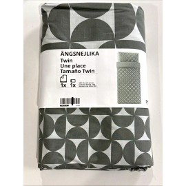 Ikea ANGSNEJLIKA Twin Duvet cover and pillowcase gray/green  NEW