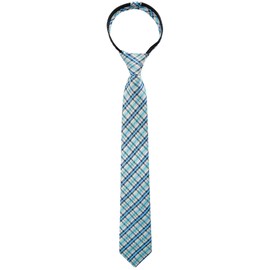 Alizeal Boys 15inch Tartan Stripe Pre-tied 6cm Zipper Skinny Necktie for Kids School Tie for Age 8-14, Teal-1