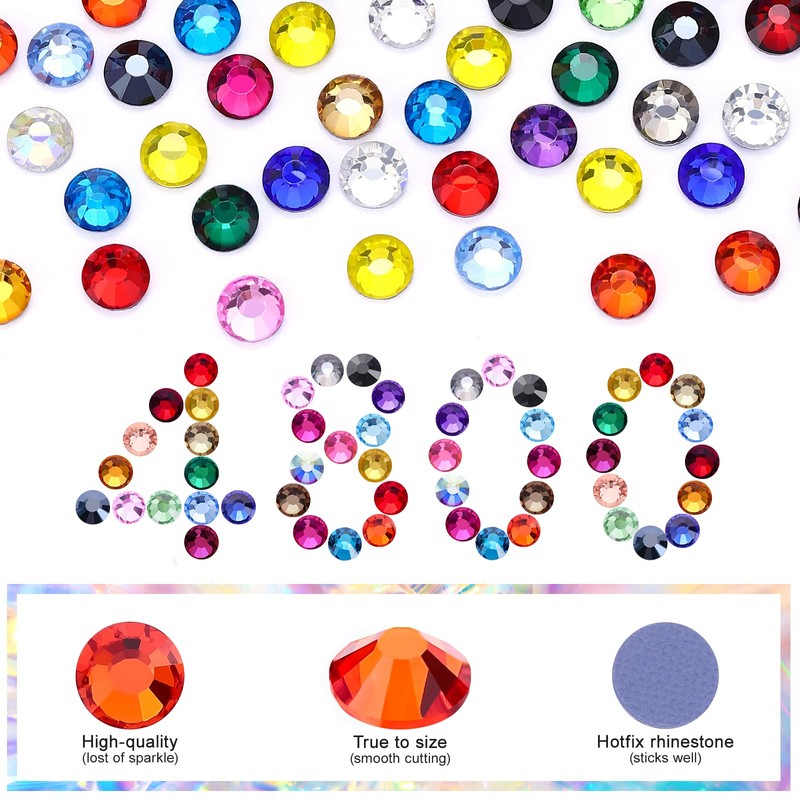 24 Colors Hotfix Rhinestones Kit, SS16 Glass Rhinestone for Bedazzling