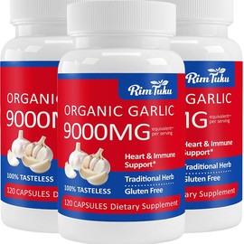 RimTuku RimTuku 9000MG Aged Garlic Extract Organic Garlic Supplement Powder 30:1 Extract Formula, with Alliin Purity 99%+, Microelement Selenium, Iron, Zinc, and Manganese, 2+ Month Supply, 360 Capsules