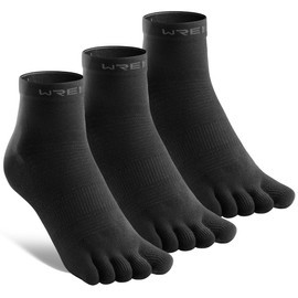 WRELS Coolmax Toe Socks for Men Women,Athletic High Performance Cushion Crew Socks for Running Working,3 Pairs Anti-slip Breathable Five Finger Socks