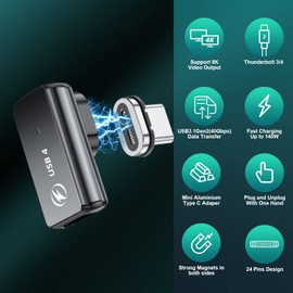 USB Type C Magnetic Adapter 2Pack, 24Pins Magnetic USB C Adapter 90 Degree USB-C Adapter with PD 140W Charge 40Gbps 8K 60Hz Video USB4 for Thunderbolt 3/4 MacBook Pro/Air Phone and More Type C Devices