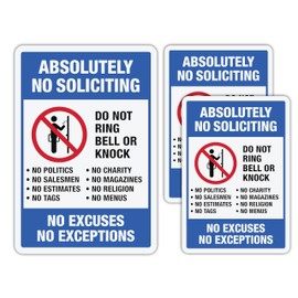 Sticky Expressions | Absolutely No Soliciting Stickers For Front Door – 3 Pcs (One 5.5" x 3.75", & Two x 4" x 2.75") – Strong Adhesive, Durable, Absolutely No Soliciting Sign For House And Businesses