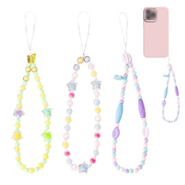 KASESSS 3 Pcs Cute Phone Charm, Colourful Hexagrams Phone Bracelet Strap, phone Charms, Beaded Lanyard, Accessories for Women Girls