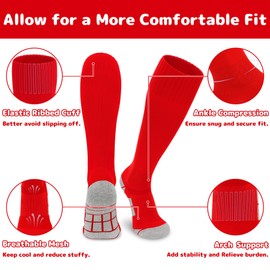 Olreco Red Soccer Socks Red Baseball Socks Mens Baseball Socks Soccer Socks Men Youth Footabll Socks Red Socks Red Long Socks