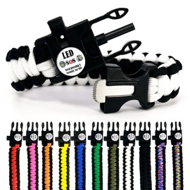Spark and Shine Paracord Bracelet - Red Line - Bright LED SOS Light and Ferro Rod with Scraping Tool - Emergency Survival Whistle - 550 Paracord - Perfect Tool for The Outdoors (1)