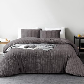 My home store Seersucker Charcoal Single Duvet Cover Set with 1 Pillowcase – Soft Breathable 2 Pcs Quilt Cover Polyester Cotton Bedding Set