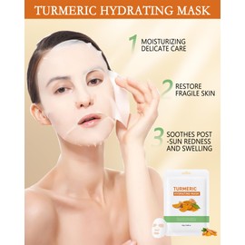 Face Mask Set-5 Pack Turmeric Face Sheet Masks Skincare,Hydrating Facial Sheet Mask,Moisturizing Full Face Facial Masks, Glowing Skin for All Skin Types,Mother's Day Skin Care Product Gift Kit for Women