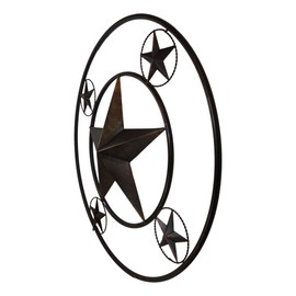 Ebros Gift Oversized 40" Diameter Vintage Rustic Western Large Lone Star With Quadruple Mini Stars Metal Wall Circle Plaque Sign Decor 3D Art Country Farmhouse Cowboy Decorative Accent