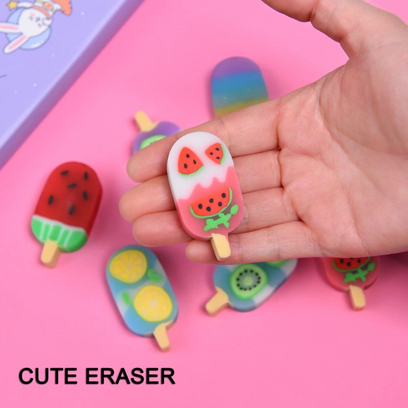 DOMG 16 Pcs Cute Fruit Shaped Ice Cream Erasers for