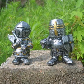 Swtgaah Garden Gnome Statue Knight Statue Knight Gnome Sculpture Knight Guardian Sculpture Garden Gnome Ornaments Suitable for Gardens Lawns and Courtyards (Right E)