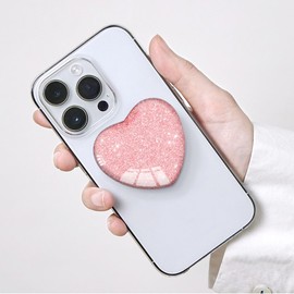 Luhoit - Expanding Moblile Phone Grip Heart Shape Glass Kickstand for Smartphones, Cell Phone Collapsible Stand - Pink