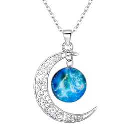 BriLove Women 925 Sterling Silver 12 Constellation Astrology Horoscope Zodiac Galaxy & Crescent Moon Glass Bead Pendant Necklace Leo